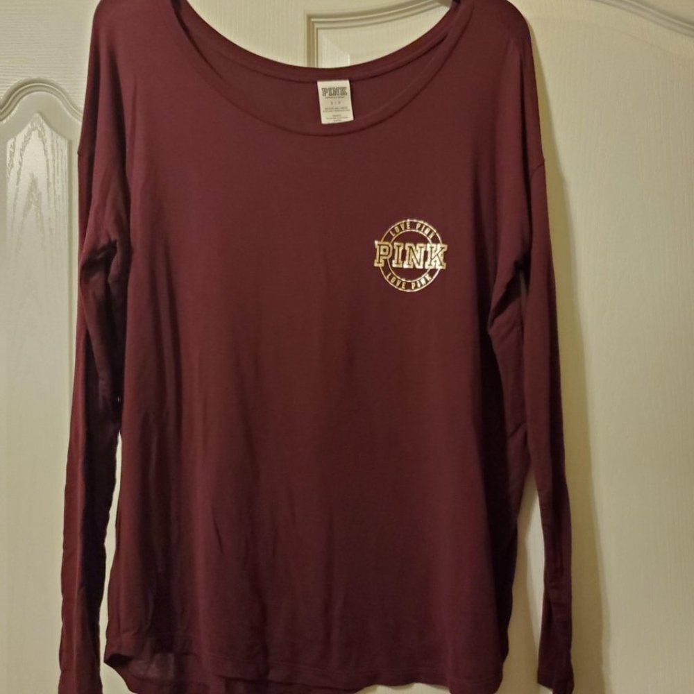 #365 Victoria Secret Pink Burgundy long Sleeve T